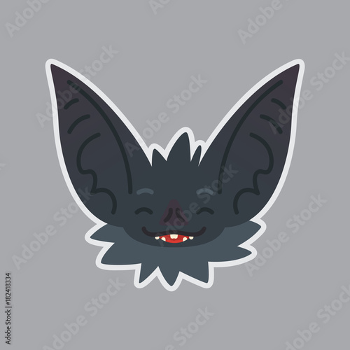 Bat sticker. Emoji. Vector illustration of cute Halloween bat vampire shows happy emotion.