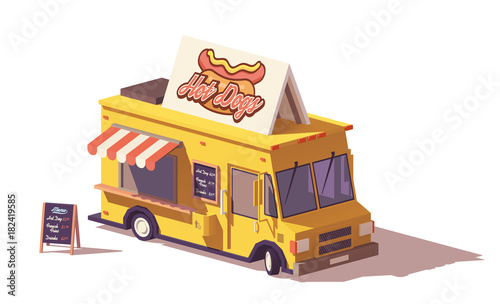 Vector low poly hot dog food truck