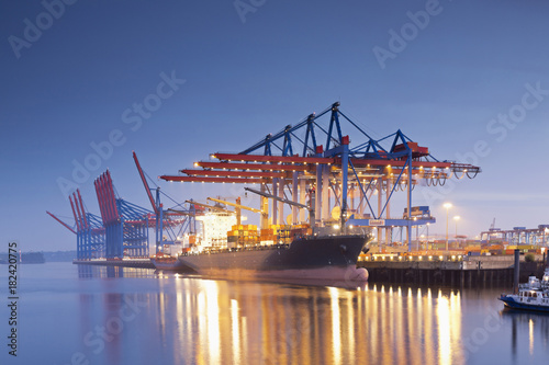 Container ships in the morning light, Hamburg Harbour, Hamburg, Germany photo