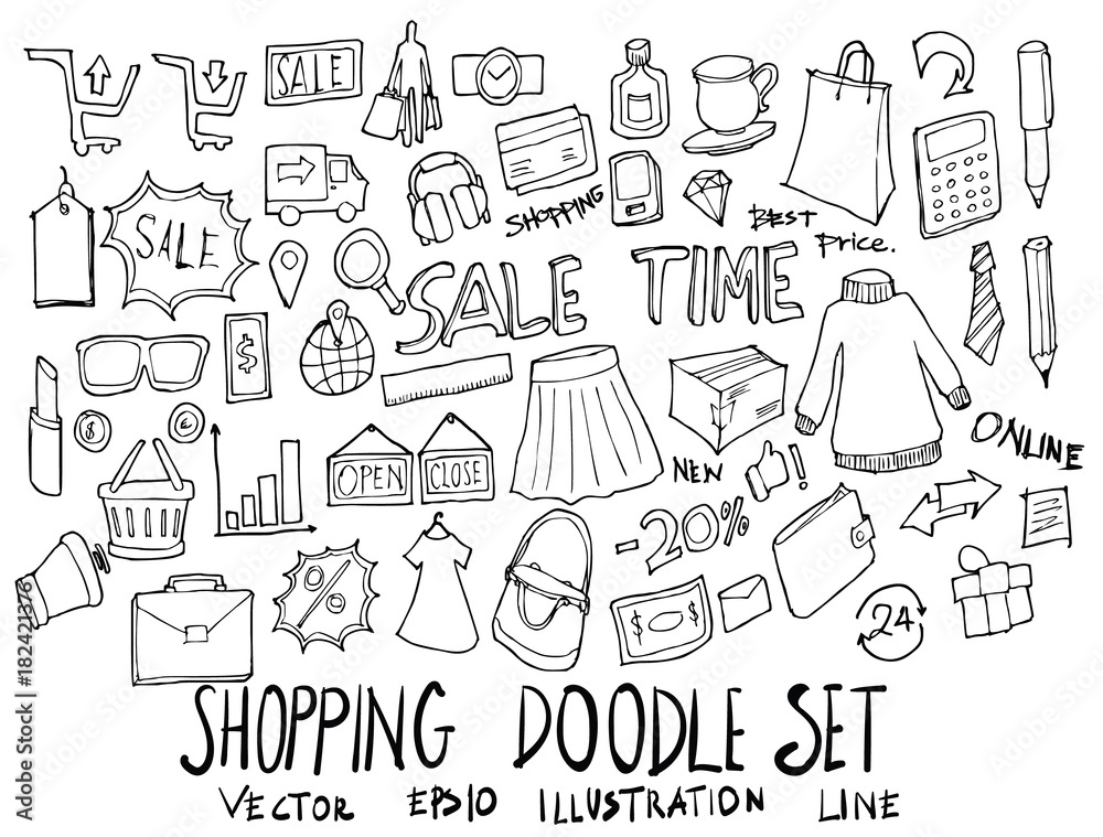 Set of Shopping illustration Hand drawn doodle Sketch line vector eps10 Set of Shopping illustration Hand drawn doodle Sketch line vector eps10