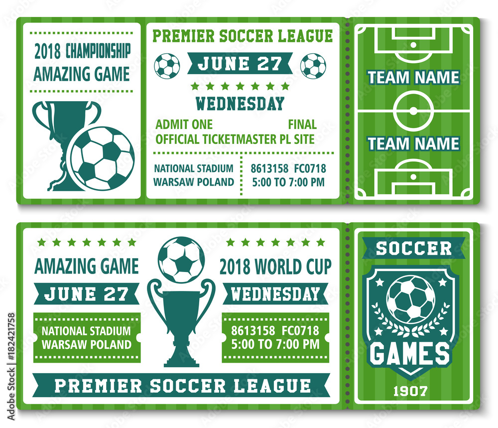 Fototapeta premium Vector tickets template soccer football cup 2018