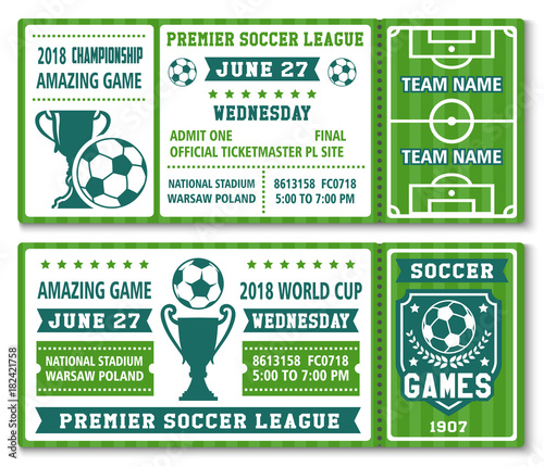 Vector tickets template soccer football cup 2018