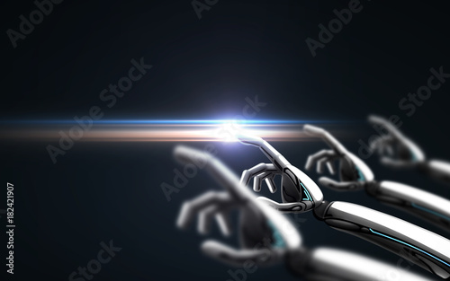 robot hands over black background and laser light © Syda Productions