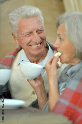 Elderly couple  in cafe