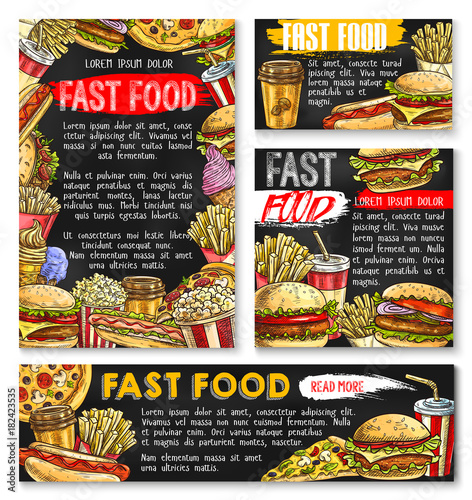 Fast food vector sketch posters fastfood burgers