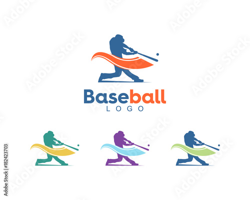 cool swing hit ball baseball player logo
