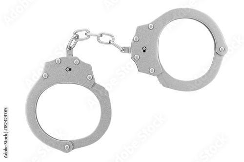 Crime and Law Concept. Metal Handcuffs. 3d Rendering