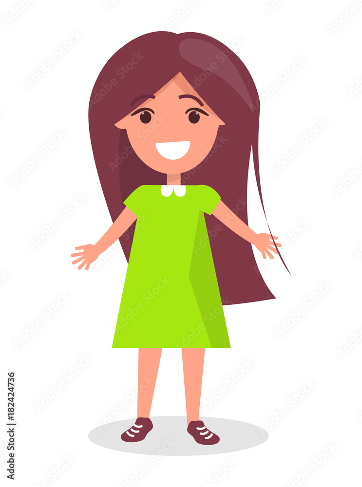Smiling Brunette Girl with Long Hair in Dress Smiling Brunette Girl with Long Hair in Dress