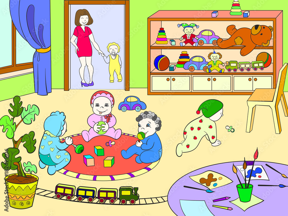 Kindergarten coloring book for children cartoon vector illustration