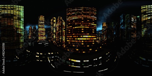 HDRI, Equirectangular projection, Spherical panorama., Night city,, Cityscape, Environment map
