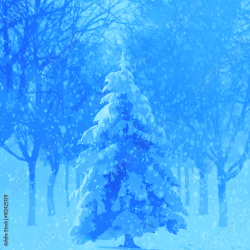 Christmas tree in a winter background greeting card for family and friends © nishagandhi86