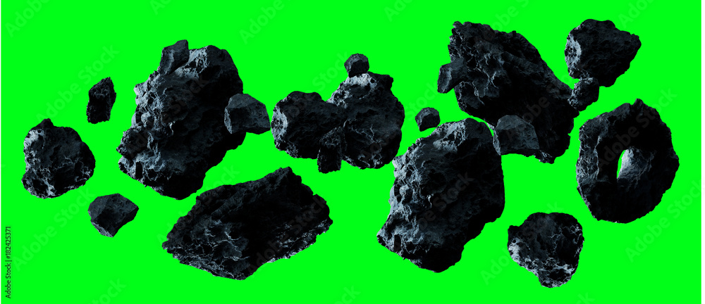 Fototapeta premium Dark rock asteroid pack 3D rendering