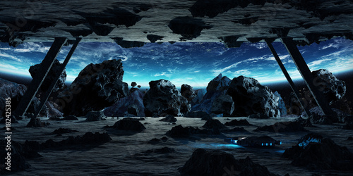 Fototapeta Naklejka Na Ścianę i Meble -  Astronauts exploring an asteroid spaceship 3D rendering elements of this image furnished by NASA