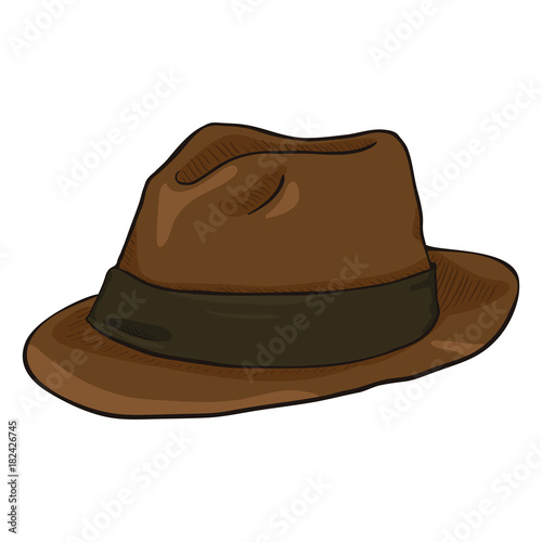 Vector Single Cartoon Brown Fedora Hat with Black Ribbon photo