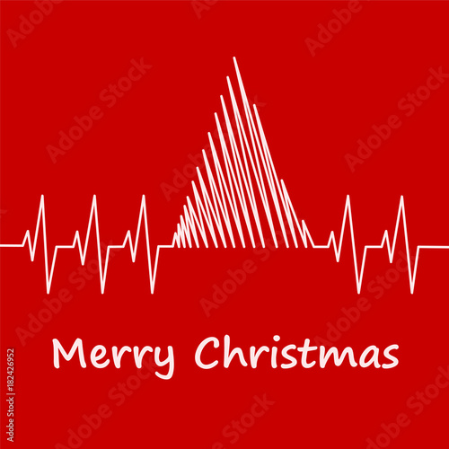 Merry Christmas and Happy New Year greeting card with abstract fir tree on red egg cardio graph, stock vector illustration