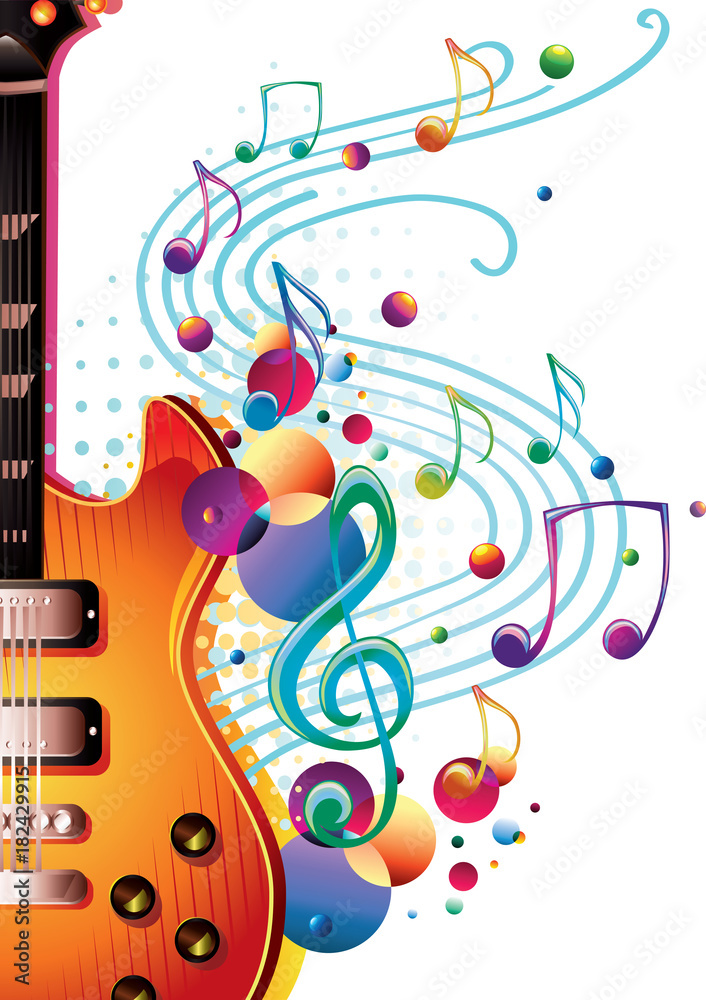 Obraz premium Funky colorful guitar and notes