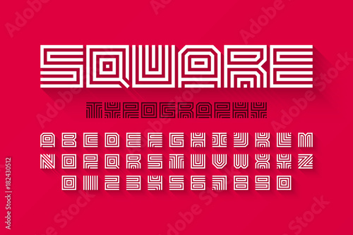 Square shape letters linear font with shadow