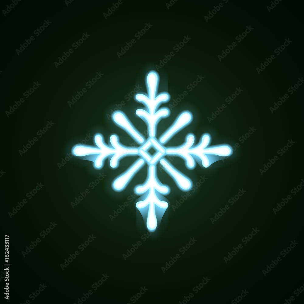Obraz premium Christmas snowflake neon sign. Neon sign, bright signboard, light banner. Vector icons