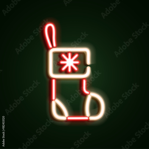 Christmas socks neon sign. Neon sign, bright signboard, light banner. Vector icons