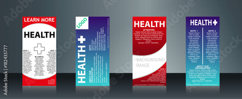Mega collection of 4 abstract medical business cards or visiting cards on different topic, arrange in horizontal. EPS 10.