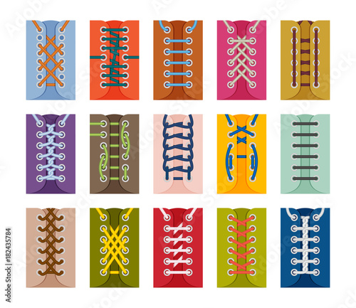 Shoe lacing schemes collection. Icons set. Vector illustration
