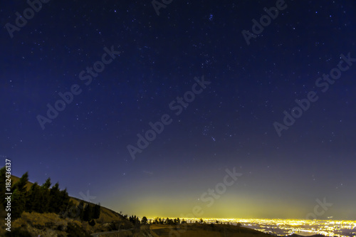 Winter starry night sky. Color image