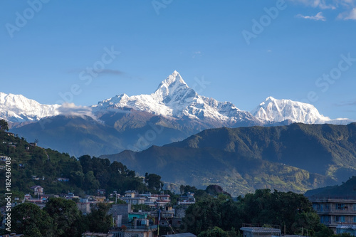 Nepal, Pokhara, Himalayas. The view of Mount Fishtail (Machapuchare) 