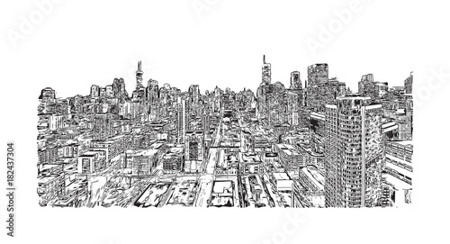 Sketch illustration of Chicago skyline, USA (United States of America) in vector. 