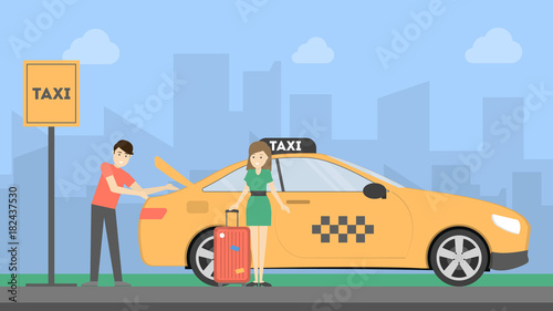 Woman with taxi.