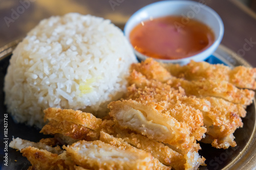 rice with chicken fried, Khao man Gai Tod.
