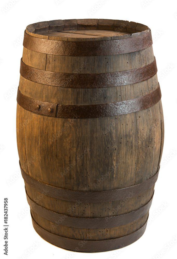 Fototapeta premium Wood barrel isolated on white background, Wine