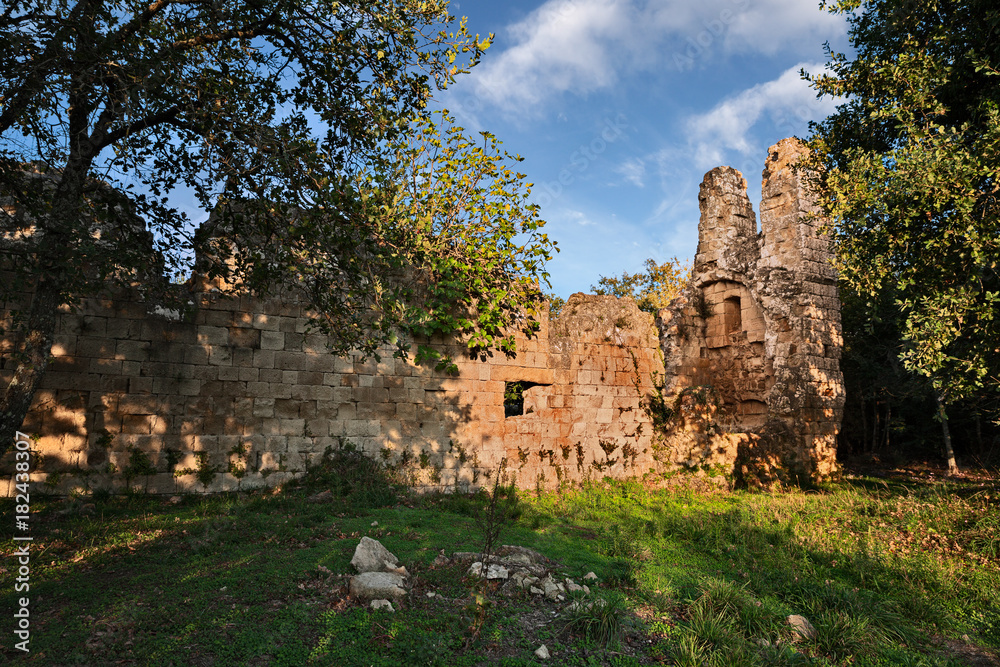 Sorano, Grosseto, Tuscany, Italy: the ruins of a medieval church in the abandoned town near San Quirico