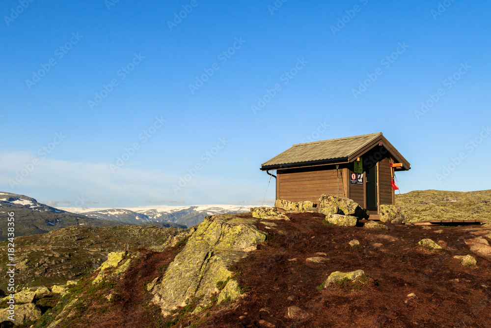 Survival cabin in the mountain near Trolltunga in Odda, Norway Survival cabin in the mountain near Trolltunga in Odda, Norway