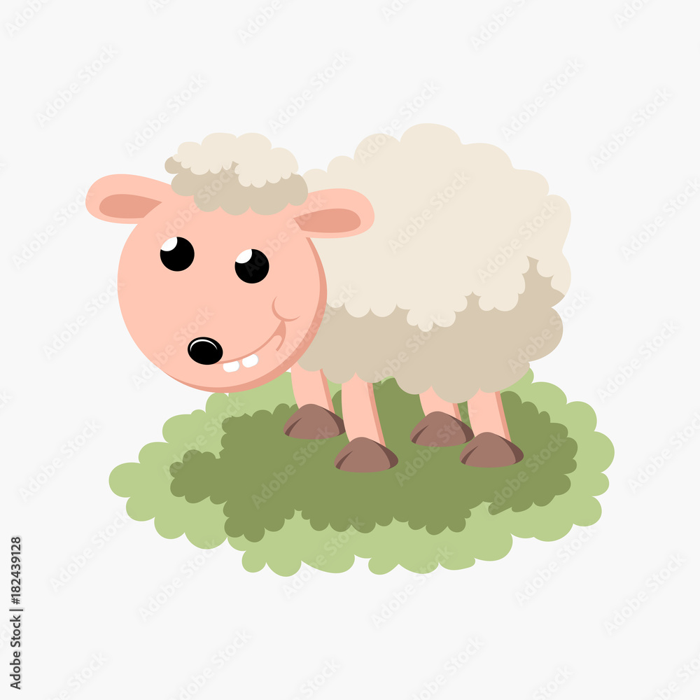 Obraz premium vector illustration of funny sheep with grass