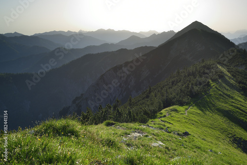 View along ridge to Halserspitz, Blauberge, Bavarian Prealps, Upper Bavaria, Bavaria, Germany photo