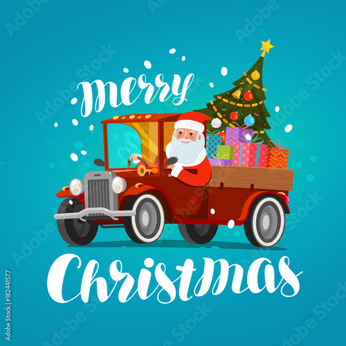 Merry Christmas, greeting card or banner. Holiday, xmas concept. Cartoon vector illustration