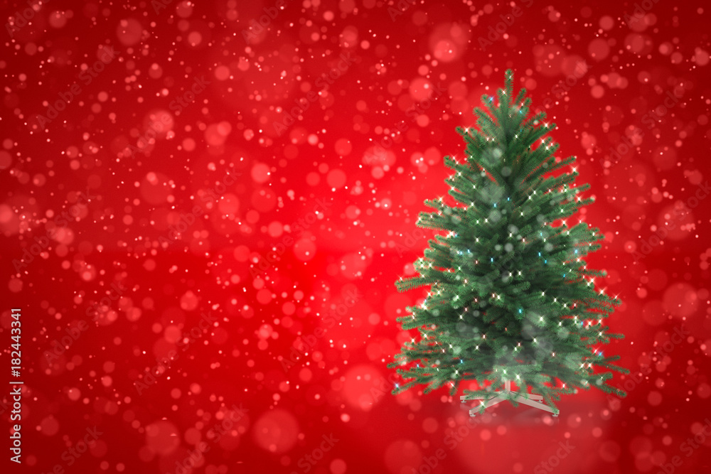 Christmas tree on red background with snow. 3D Render Christmas tree on red background with snow. 3D Render