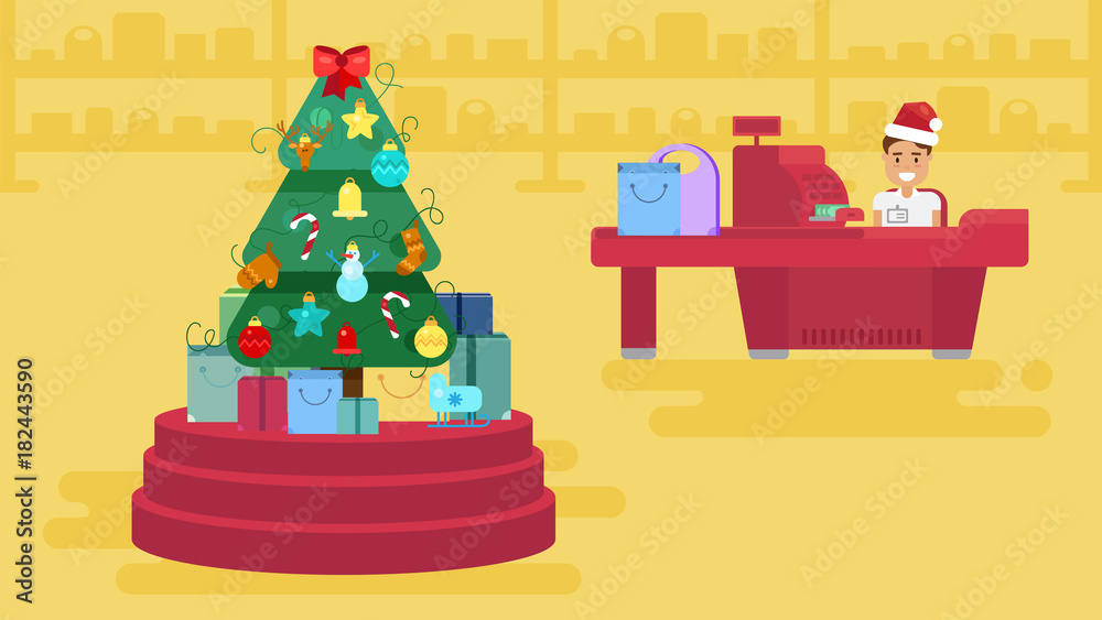 Merry Christmas And New Year In Shop