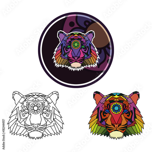 Fototapeta Naklejka Na Ścianę i Meble -  Geometric head tiger. Line Art.