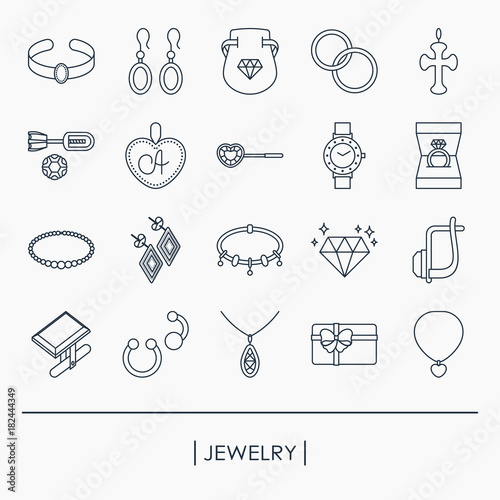 Collection of jewelry outline icons