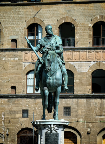 Florence,  Piazza della Signoria The equestrian statue of Cosimo I de Medici by Gianbologna photo