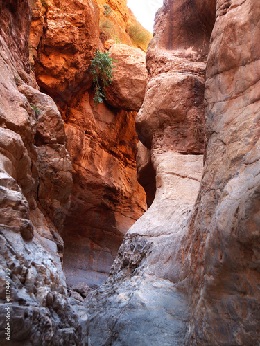 Hanging stone between rocky walls in Gorge du Dades  in Atlas mountains in Morocco  North Africa 