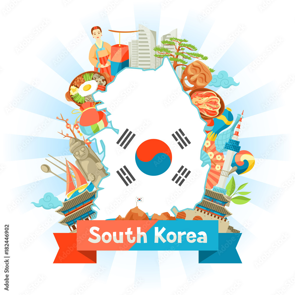 Fototapeta premium South Korea map design. Korean traditional symbols and objects