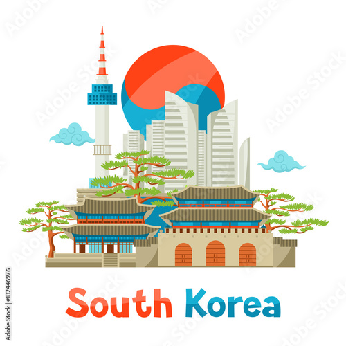 South Korea historical and modern architecture background design