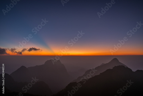 sunset over the Chiang Dao mountain,famous mountains in Chiang Mai, Thailand. 