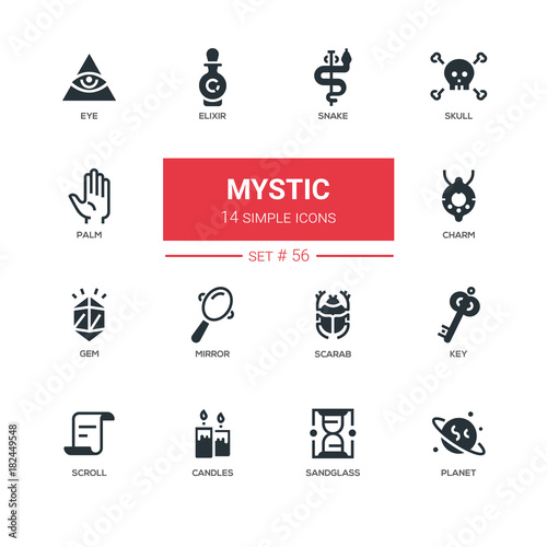 Culture theme, mystic - line design icons set