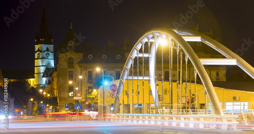 Image of Cathedral on night strrets of Sibiu