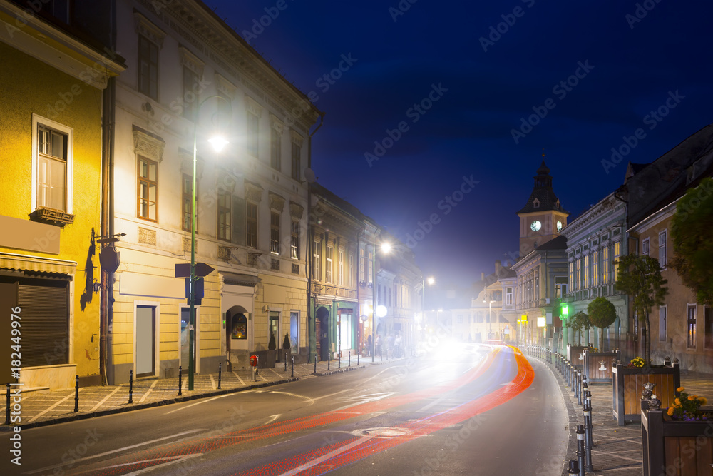 Illuminated Brasov streets at night