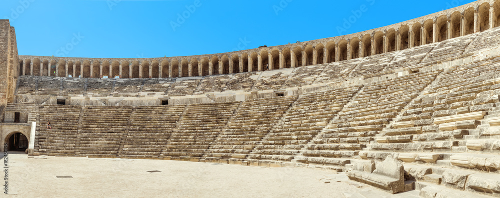 Fototapeta premium Ancient Roman amphitheater of Aspendos near Antalya. Travel in Turkey for historical and cultural destinations concept