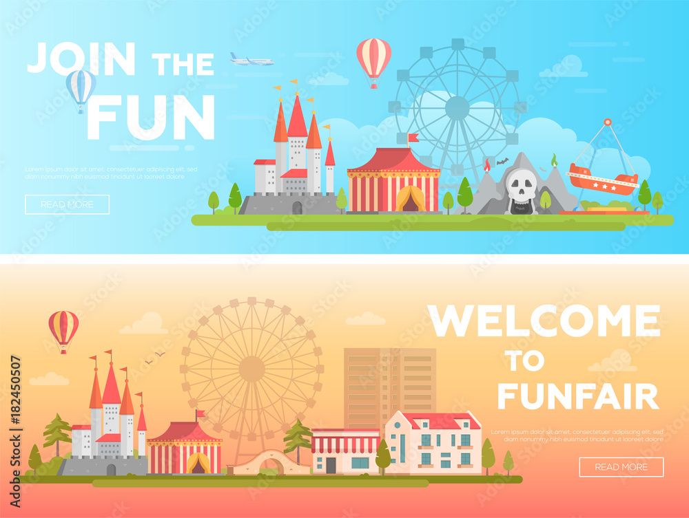 Amusement park - set of modern flat vector illustrations Amusement park - set of modern flat vector illustrations